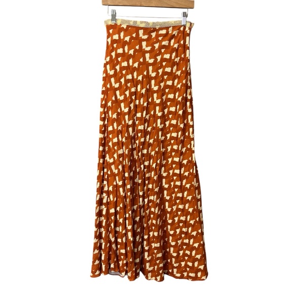 Zara Orange Terracotta Beaded Print Maxi Skirt Linen Blend Size Small - Picture 3 of 11